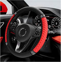 Bling Car Steering Wheel Cover, 15 Inch Sparkly Rhinestone Soft Leather Steering Wheel Protector, Non-Slip Universal Auto Elastic Steering Wheel Covers for Women Girls (Red)