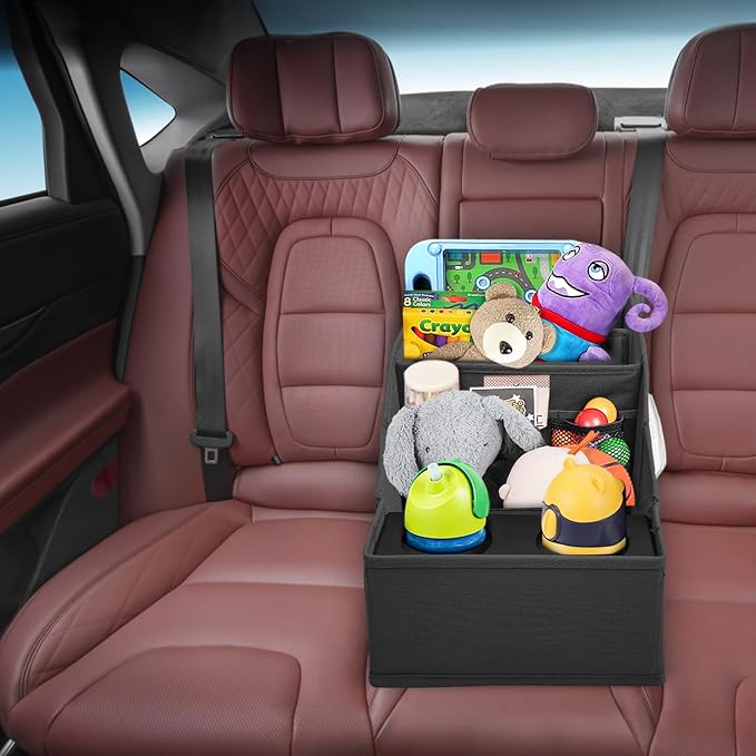 Car Seat Organizer- Backseat Car Organizer with 12 Storages Compartments and 2 Cup Holders, Organizers and Storage, Front Seat for Travel Kids,Black