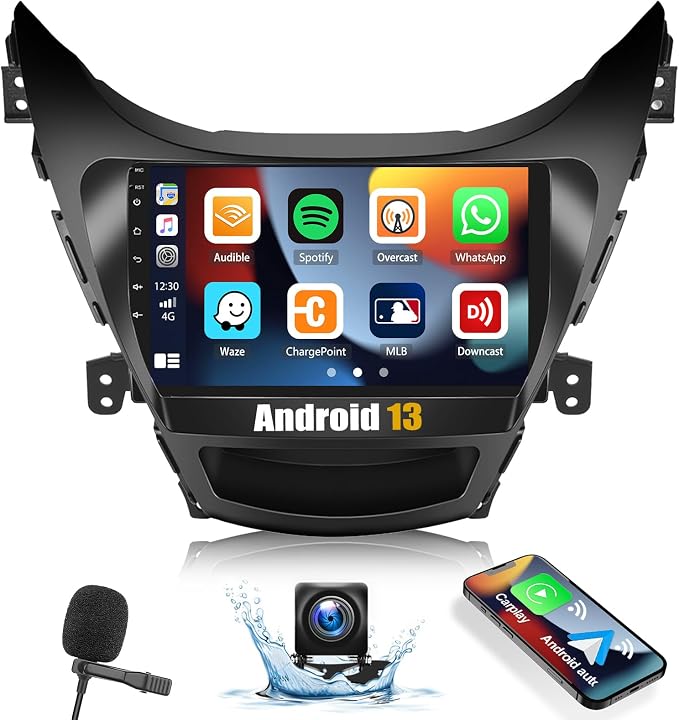 1G+32G Android Car Stereo Radio for Hyundai Elantra 2011 2012 2013 with Wireless Apple Carplay Android Auto Bluetooth 9 inch Touchscreen with GPS Navigation WiFi HiFi FM RDS Backup Camera MIC