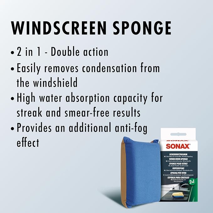 Windscreen Sponge 417100 | Dual Action Cleaning Tool for Streak Free Glass | Easily Removes Dirt Fog and Condensation from Windshields Windows and Mirrors | Compact and Reusable
