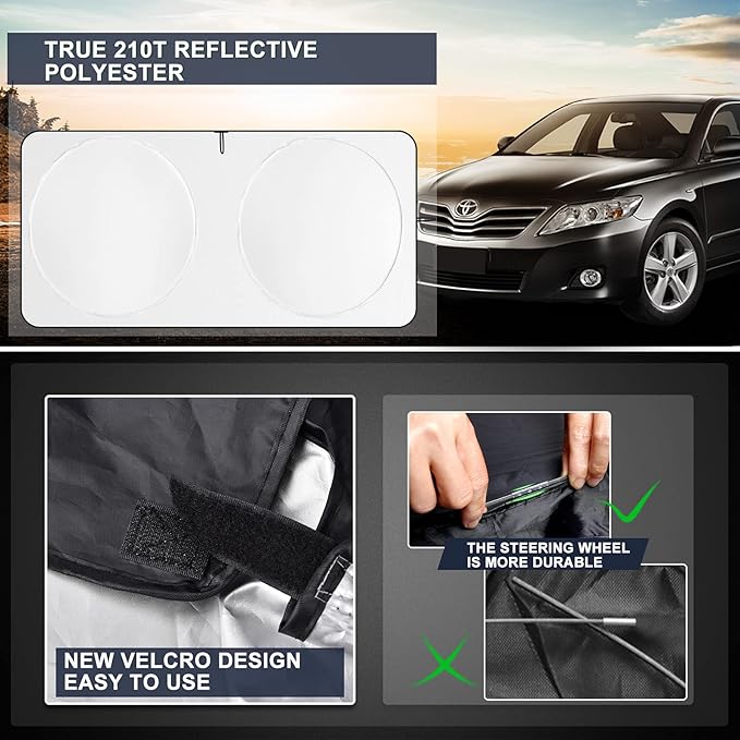 Windshield Sun Shades Custom Fit for Toyota Camry 2007-2017- Sunshade for Front Window Cover - Double Layer Heat Shield Sun Visor Cool Car Accessory
