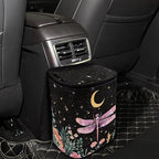 Dragonfly Flower Moon Print Car Trash Can with Lid, Leak Proof Auto Trash Bag Hanging Vehicle Garbage Can Multipurpose Storage Container for Back Seat Road Trip
