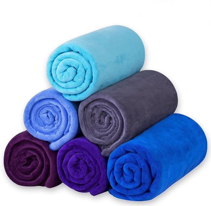 Bath Towel, Microfiber Bath Towels Set 6 Pack (30" x 60") - Large Size, Extra Absorbent, Quick Drying, Multipurpose Use as Bath Fitness Towel, Sports Towels, Yoga Towel, Aquamarine