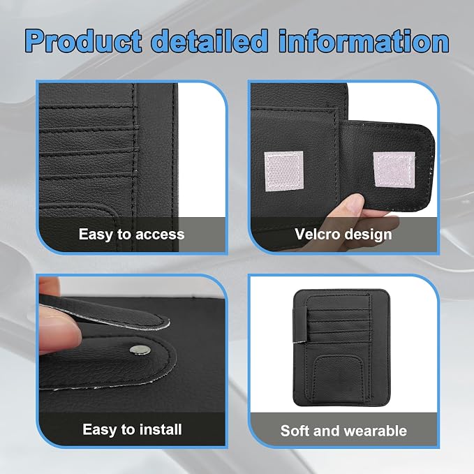 Car Sun Visor Organizer, Small Auto Visor Organizer and Storage, Registration and Document Holder, Vehicle Accessories for Sunglasses, Document, Card, Pen, Driver License (Black)