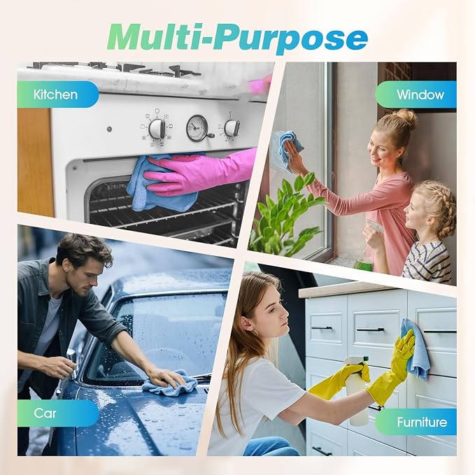 Blue Microfiber Cleaning Cloth, 24 Pack Absorbent Cleaning Rags, Lint-Free, Streak-Free Cleaning Towels for Car Kitchen House, 12"X11"