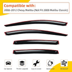 Rain Guards Compatible with 2008-2012 Chevy Malibu Front+Rear Smoke Tint Tape-On Side Window Visor Wind Deflector Vent Visors Car Accessories 4pcs