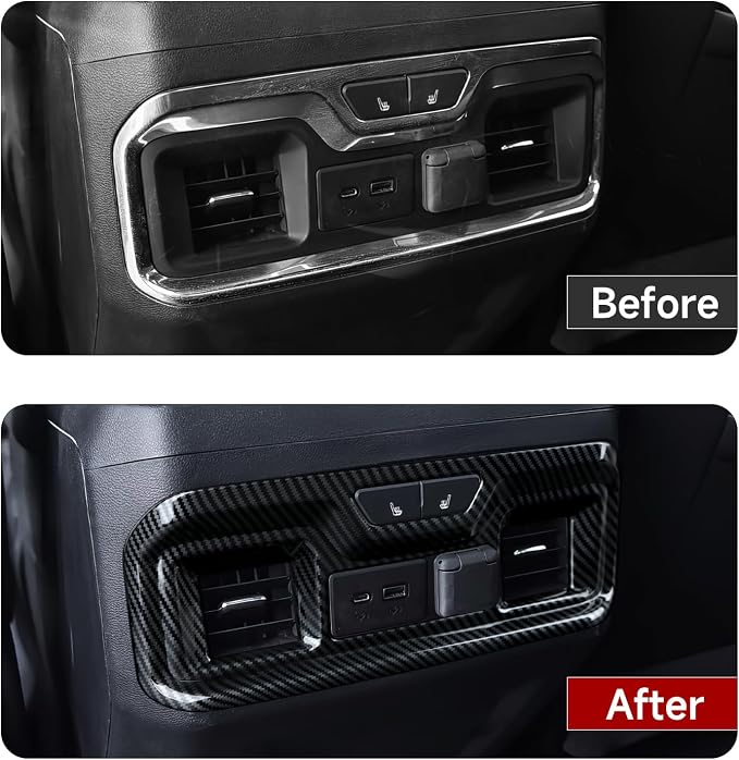 Car Rear Armrestbox Air Outlet Vent Sticker ABS Carbon Fiber Decal Interior Trim Cover for 2019-2025 Chevy Silverado | for GMC Sierra 2019-2021 1500 2500 3500 HD Accessories