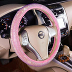 Car Steering Wheel Cover Pink for Women Girls Cute Bling Accessories 15 Inch Universal Colorful Crystal Rhinestone Diamond Rainbow Anti-Slip Wheel Protector