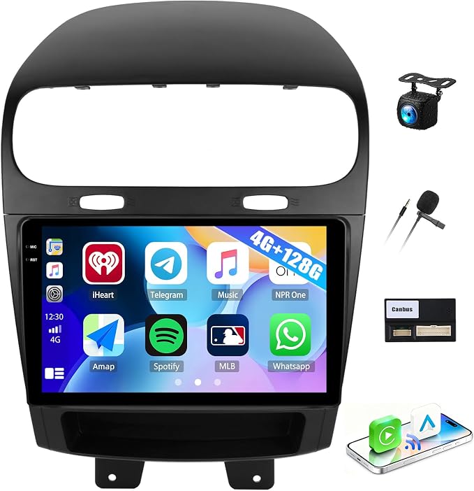4G+128G Car Radio Stereo for Dodge Journey 2012-2019 with Wireless Carplay Android Auto Android 15 Radio 9" 1280 * 720 Touch Screen Head Unit with GPS Bluetooth WiFi FM RDS Backup Camera