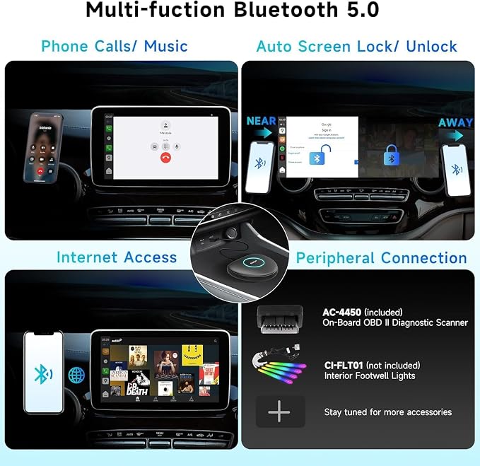 Wireless CarPlay&Android Auto Adapter with 4G LTE Magic AI Box | GPS, Full Android OS, OBD II, Gemini 3.0, Enjoy Video & Music Apps, Plug & Play for Factory Wired CarPlay & Android Auto