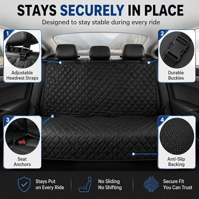 fidozen Waterproof Dog Car Seat Cover for Back Seat: Suitable for Small and Large Dogs, Hammock and Pet Protector, Backseat seat Cover (Full Bench, Extra Large(64" W))