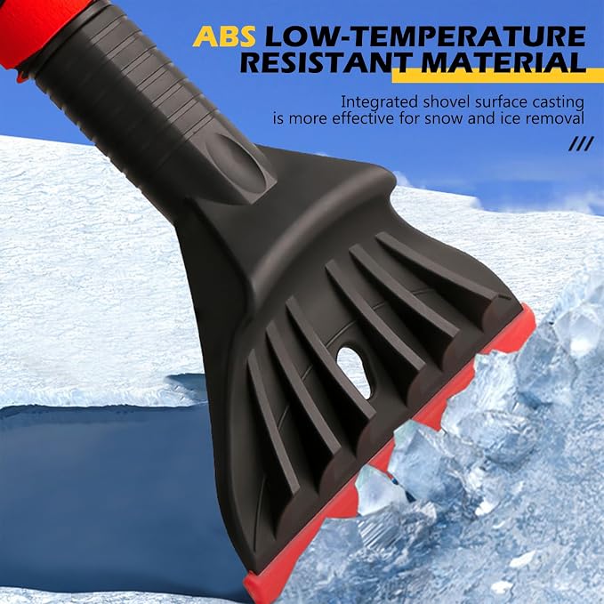 Professional Ice Scraper and Snow Brush for Cars, 2-in-1 Winter Snow Removal Tool with Ergonomic Foam Grip, ABS Ice Chopper for Windshield, Window, and Vehicle Snow Cleanup (Red 2PC)
