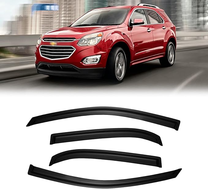 Window Visor for 2010-2017 Chevy Equinox, Out-Channel Rain Guards Shields Vent Deflector Shade Wind Dark Smoke Ventshade Ventvisor for 10-17 Equinox, Tape-On Outside-Mount, 4PCS