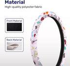 Pastel Music Icon Steering Wheel Cover, Polyester Non-Slip Car Wheel Grip, Universal 15 Inch Auto Accessory
