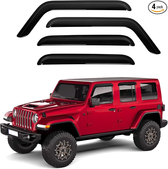 Wrangler JL Rain Guards - Window Visors for Jeep Wrangler JL 2018-2025 2026, Outside-Mount Tape-On Side Window Wind Deflectors for Wrangler JL Accessories, Vent Visors Shades Rainproof 4PCS