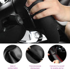 Genuine Leather Steering Wheel Cover, Stitch on Wrap, Breathable Anti-Slip Car Steering Wheel Protector for Max Diameter 15 Inch, DIY Sewing with Needles Thread (Black, Glossy)