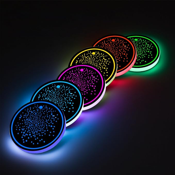 2Pcs LED Car Cup Holder Lights, 7 Colors Light Up Cup Coasters, USB Rechargeable Interior Lighting Accessories for Car Truck Vehicle Decoration﻿