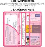 Car Registration and Insurance Holder, Car Accessories Vehicle Glove Box Car Organizer Women Car Accessories with Magnetic Shut for Cards, Essential Document, Driver License, Hot Pink