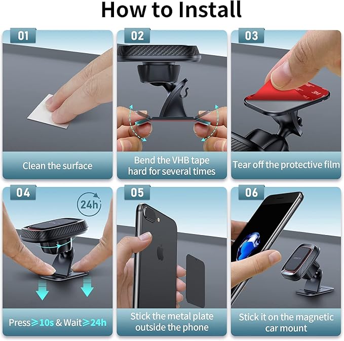 Magnetic Phone Holder for Car, Dashboard Magnetic Car Mount, 360° Rotation Magnet Phone Mount with Strong VHB Adhesive, for All Cell Phones