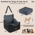 Elevated Dog Car Seat for Small/Medium Dogs up to 35 lbs, Memory Foam Booster Seat with Detachable Washable Cover, Travel-Safe Car Bed with Safety Belts & Storage Pockets, Dark Grey