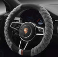 HAOKAY Luxury Fluffy Steering Wheel Cover for Men Women,Soft Warm Short Plush Steering Wheel Cover Gray Fuzzy with Universal 14.5-15 Inch