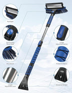 41.5″ Extendable Snow Brush and Ice Scraper, 270°Pivoting Snow Scraper Brush for Car Windshield, Telescoping Ice Scraper, Foam Grip, Heavy Duty Snow Remover for Cars, Trucks, SUV (Blue)