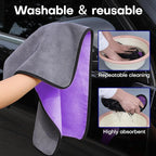 3PCS Car Microfiber Towels, 23.62"×11.81" Lint-Free Microfiber Towels for Cars Wash Drying, Super Absorbent Cleaning Cloths, Reusable Washing & Detailing Towel, Car Cleaning Supplies (Purple)