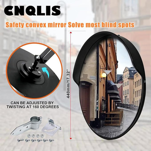 18 Inch Convex Mirror Outdoor with Adjustable Wall Fixing Bracket,Blindspot Traffic Mirror for Driveway Garage Park Outdoor Wide Angle View Curved Security Blind Spot