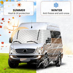 RV Windshield Window Snow Cover for Class B Dodge Mercedes Sprinter (2006-2015) for Front Window Sunshade Accessories with Mirror Cutouts, Zipper Opening rv windshield cover Silver