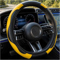 Car Steering Wheel Cover 15 inch, Microfiber PU Leather Elastic Steering Wheel Protector, Anti-Slip Breathable Car Interior Accessories for Most Cars (Yellow)