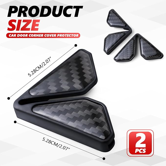 2PCS Car Door Corner Guards, Carbon Fiber Auto Front Door Edge Guards for Door Corner, Anti-Collision Car Door Corner Protector Sticker, Universal Car Accessories Decoration (Black)