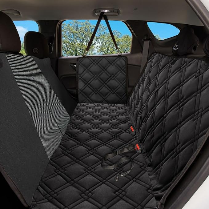 Dog Car Seat Cover with Mesh Window, Heavy Duty Pet Seat Cover for Back Seat, Extra Padded Non-Slip Dog Hammock, Water-Resistant Back Seat Protector for Cars Trucks and SUVs (64" W x 60" L)