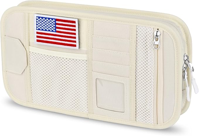 Car Sun Visor Organizer, Tactical Car Accessories with Zipper Storage Pouch, Glasses Clip Card Sleeve Pocket, Multi-Pocket Visor Organizer Fits Most Cars, SUVs, Trucks