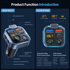 Bluetooth 5.3 FM Transmitter for Car, [PD 20W + QC 3.0] [Stronger Microphone & HiFi Bass Sound] Cigarette Lighter Radio Music Adapter Charger, Supports Hands-Free Siri Google Assistant