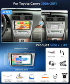 8 Core 6+128G Android 15 Car Stereo for Toyota Camry 2006 2007 2008 2009 2010 2011 Wireless Carplay Android Auto, 9’’ Touchscreen Radio GPS Bluetooth Mirror Link WIFI FM/RDS 32EQ DSP Backup Camera SWC