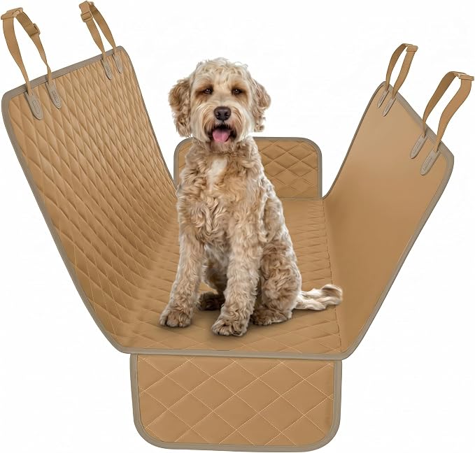 Beige XL Dog Car Hammock Back Seat Cover, Waterproof Backseat Cover Protector for Truck Bench Rear of Sedans or SUVs, Essential Pet Supplies Vacuum or Wipe Clean, Machine Washable