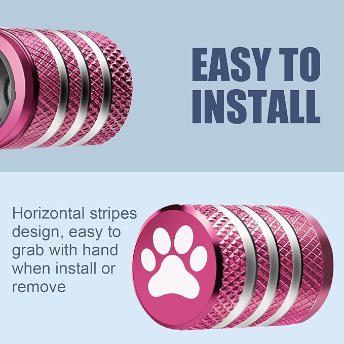 Tire Valve Stem Caps Cover - (12 Pack) Tire Air Caps Metal with Plastic Liner Corrosion Resistant Leak-Proof Dog Paw Print for Car Truck Motorcycle Bike Pink