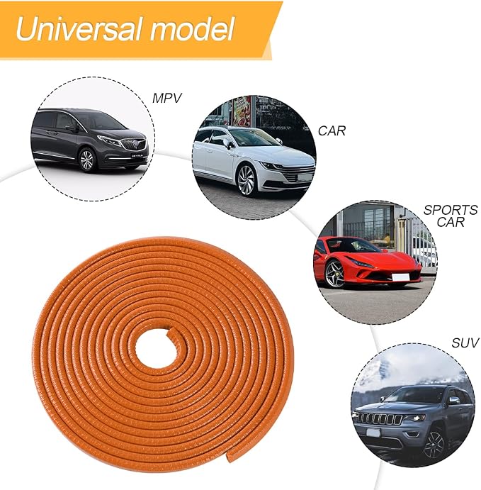 Car Door Rubber Seal Strip, 32.8Ft Self Adhesive Weather Stripping Automotive Edge Trim, Weatherstrip Soundproof Vehicle Tailgate Window Sealing Cover, Universal for SUV RV Truck (Orange)