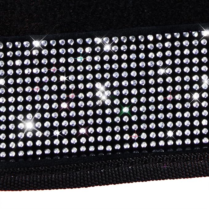 Bling Diamond Car Floor Mats, Shining Rhinestone Carpet Sparkly Glitter Crystal with Anti-Slip PVC Heel Pad Waterproof Universal Fit Automotive SUV,Sedan,Van,Cute Girl Women,4pcs Black Sliver