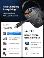Retractable Car Charger for iPhone with Dual Type C Cables, 4 in 1 USB C Car Charger Adapter with 69W Fast Charging Compatible with iPhone 17 16 15 14 13 12 11 Pro/XS/XR/SE/iPad/Airpods