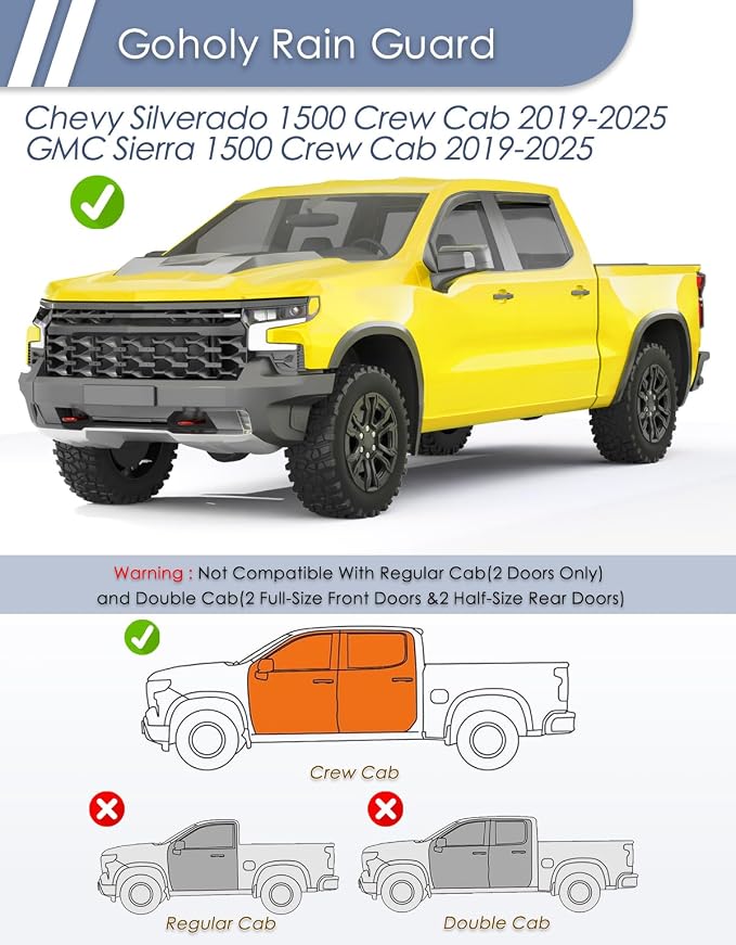 in-Channel Window Rain Guard for 2019-2026 Chevy Silverado/GMC Sierra 1500 Crew Cab,Window Vent Wind Shades Deflectors Side Window Visors Vent Visor Window Deflectors Truck Accessories