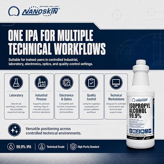 99.9% Isopropyl Alcohol (IPA) 1 Gallon Total (32 fl oz x 4) – High-Purity Technical Grade Alcohol for Industrial & Laboratory Use, Fast Evaporating, Low-Residue Formula