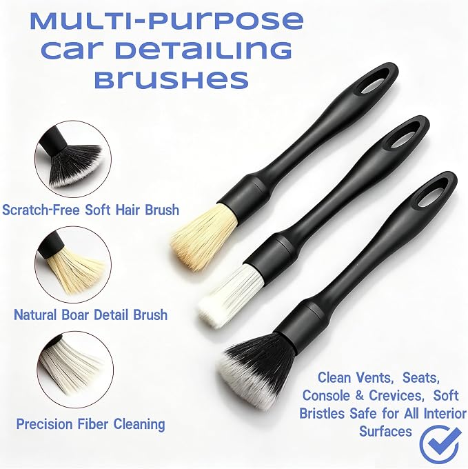 9 Pcs Car Detailing Brushes Kit, Car Interior Cleaning Tool with Cleaning Gel | car detailing brushes, cleaning gel & microfiber cleaning cloth,Safe for leather, vents, dash. Ideal for truck, auto, SUV, RV