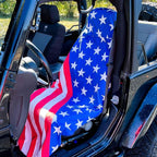 Car Seat Towel Cover – Hooded Moisture-Wicking Microfiber Seat Protector – 30" x 60" – for Runners and Outdoor Enthusiasts – Patriotic