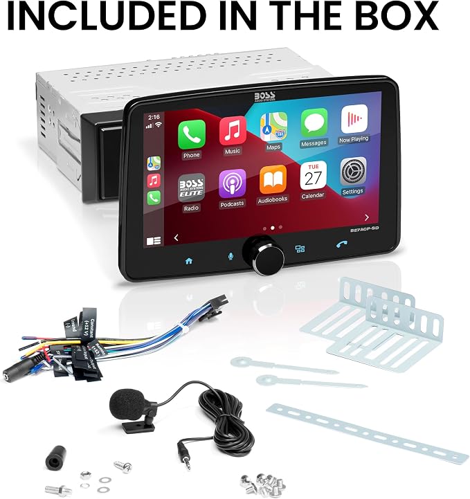 Elite Series BE7ACP-SD Car Stereo System - Apple CarPlay, Android Auto, 7 Inch Single Din, Touchscreen, Bluetooth Head Unit, Radio Receiver, No CD Player, Hook Up to Amplifier
