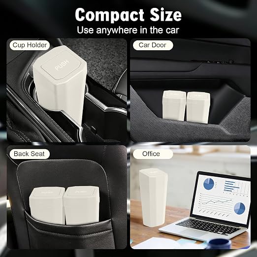 Car Trash Can with Lid - 2 Packs Mini Car Garbage Can Bin for Cup Holder - Beige Small Leakproof Vehicle Trash Bin for Back Seat, Cute Automotive Accessories Organizers and Storage for Door SUV Truck