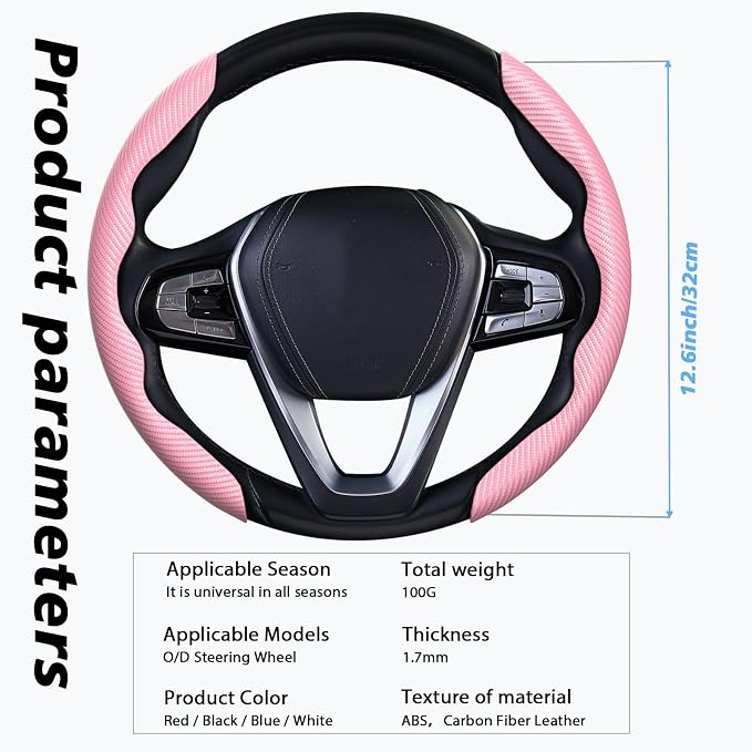 2pcs Car Steering Wheel Cover,Anti-Skid Carbon Fiber Steering Wheel Protector for Men Women,Multiple Color Options,Universal for Most Car Interiors Accessories (Pink)