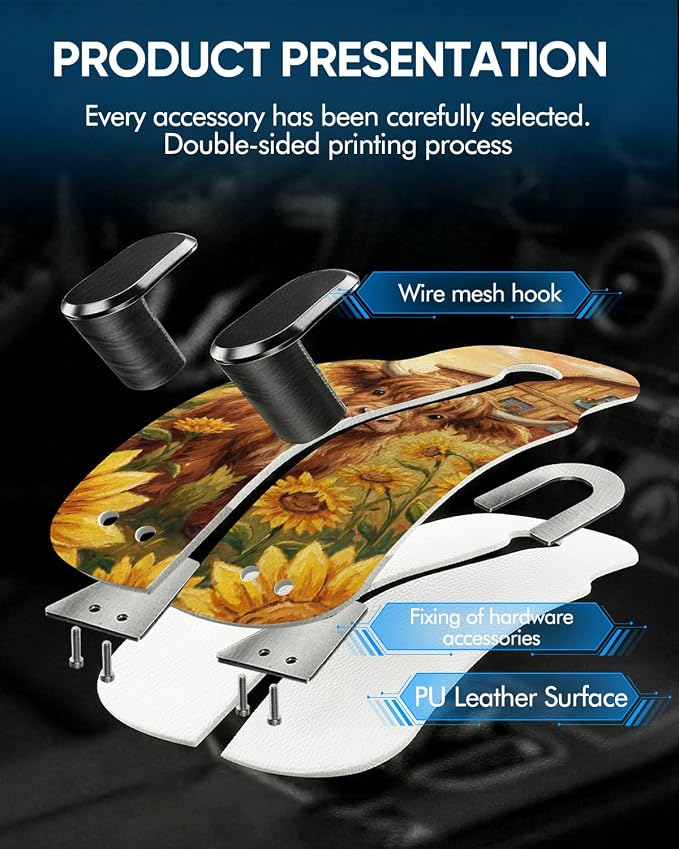 Purse Holder for Car, 2 Pack Heavy Duty Purse Hanger for Car, PU Leather Car Seat Hooks for Purses and Bags, Cute Cow Headrest Organizer for Handbags & Backpacks