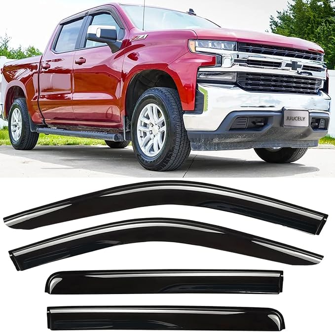 Side Window Visors Rain Guards Vent Deflectors for 2019-2025 Chevrolet Silverado/GMC Sierra 1500 Crew Cab 2022 LTD, 2020-2025 Silverado/Sierra 2500HD 3500HD Crew Cab, Pickup Truck Accessories 94805