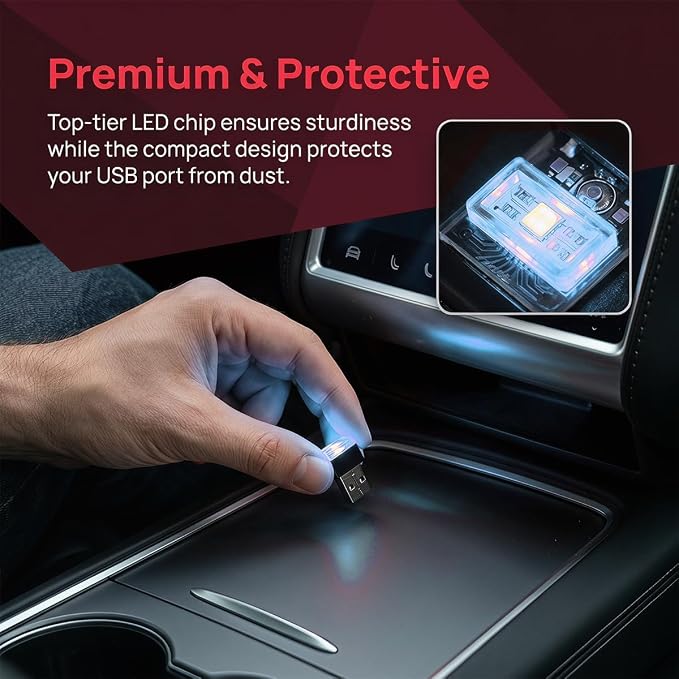 4PCS USB LED Car Interior Atmosphere Lamp, Portable Mini, Ice Blue | 5V USB-A plug-in, soft accent glow, no wiring, decor night light, car accessories for cars, SUVs, trucks